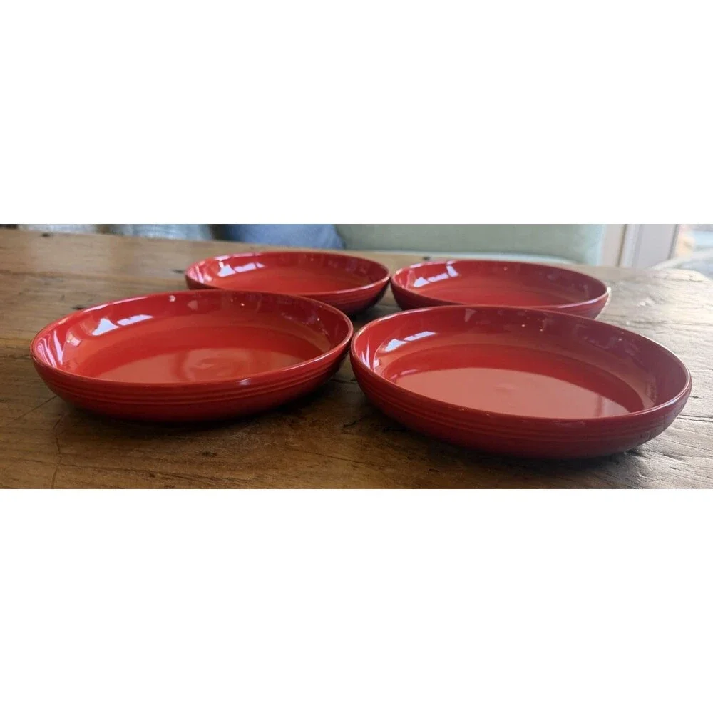 Le Creuset Stoneware Set of 4 8.5 " 1 qt San Francisco Pasta Bowls Cerise NEW - Picture 2 of 8